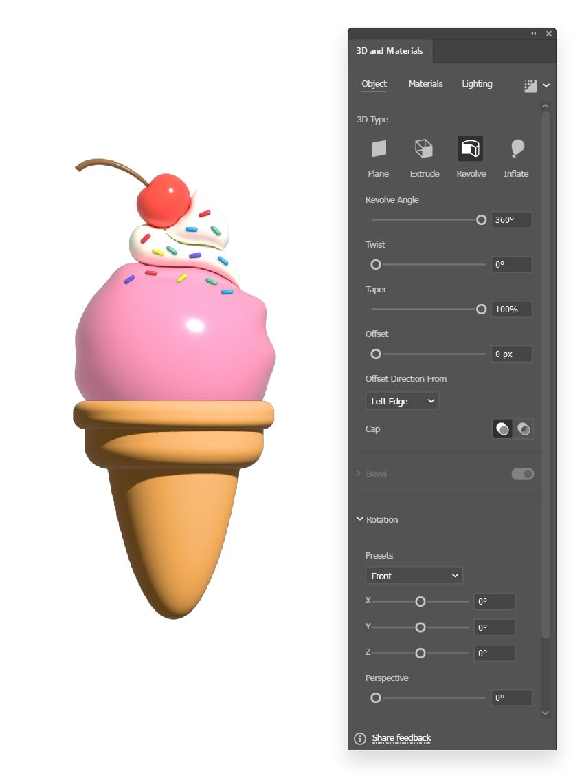 Apply the Illustrator 3D Rotate effect