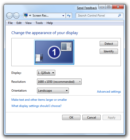 Windows 7 Display Properties