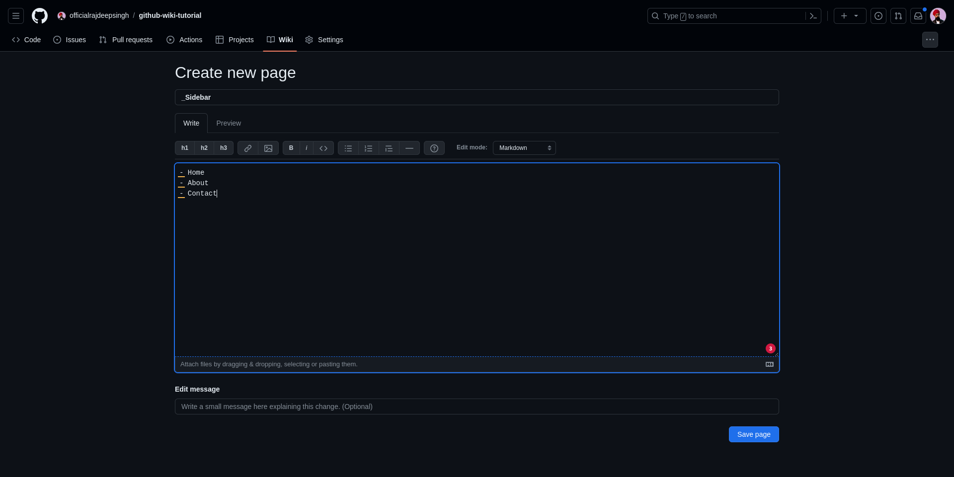 在 GitHub wiki 中创建 _Sidebar.md 文件。