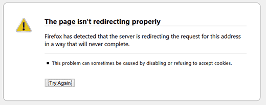 WordPress redirect error displayed in Firefox