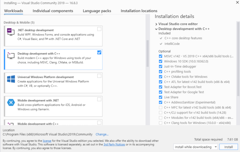 Instalación de los compiladores de Visual Studio