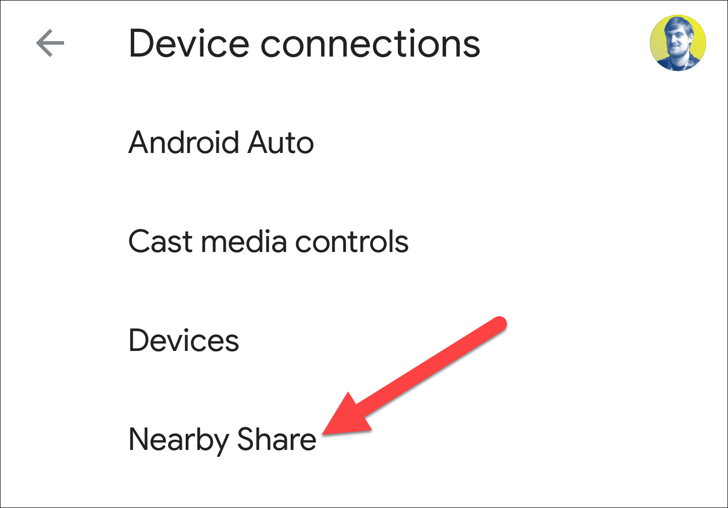 device connections nearby share