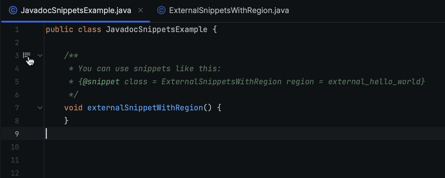 Improved support for @snippet tags in Javadoc comments