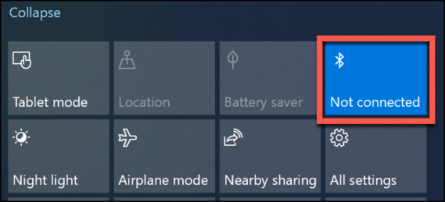 Click the "Bluetooth" tile to turn it off and on again.