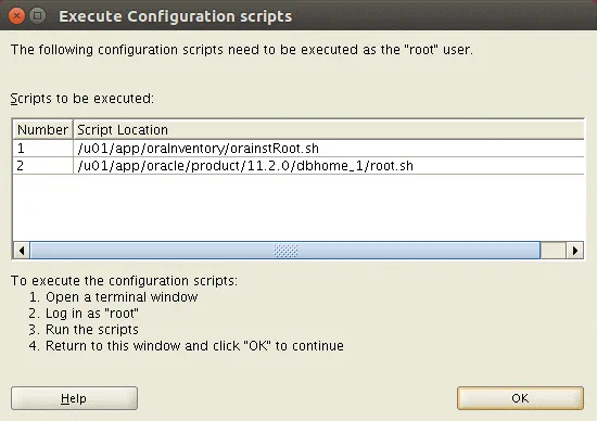 How to install Oracle on Ubuntu – two scripts must be executed to finish Oracle installation