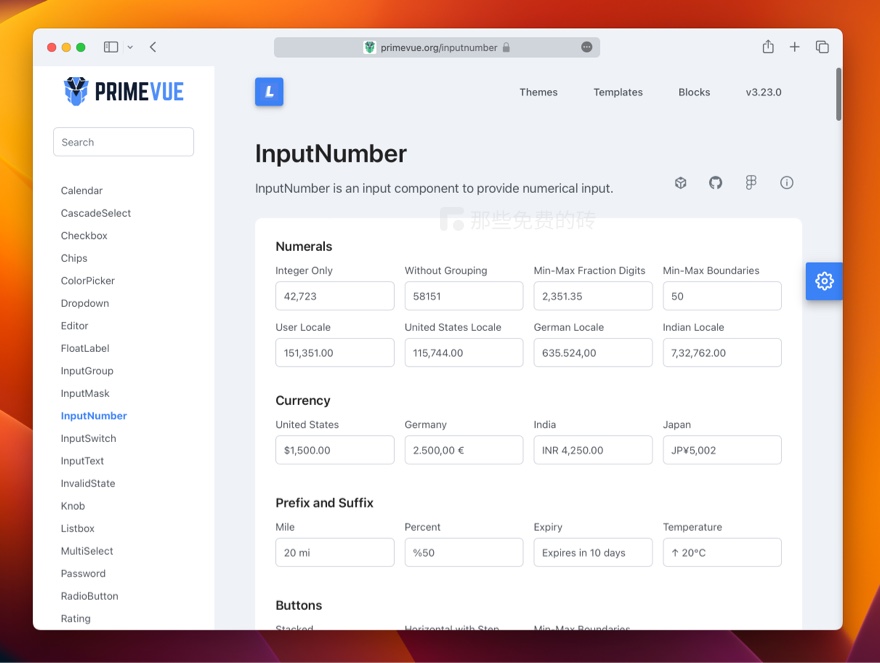 PrimeVue Input Components