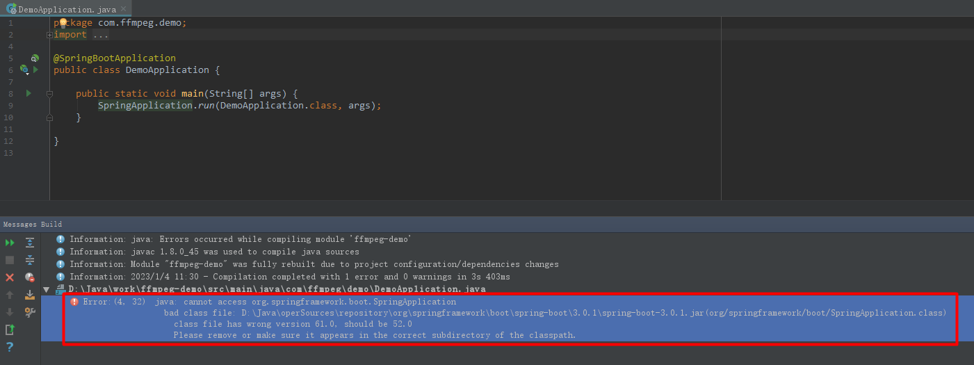 Springboot: Class File Has Wrong Version 61.0, Should Be 52.0(类文件具有错误的版本61.0,  应为52.0)_Weixin_43652507的博客-Csdn博客