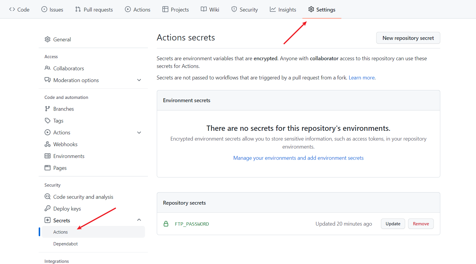 Secrets of GitHub actions