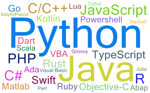 2024年06月编程语言流行度排名词云图