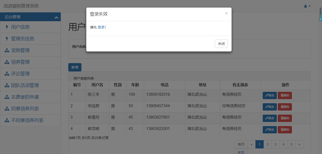 后台未登录时进行操作