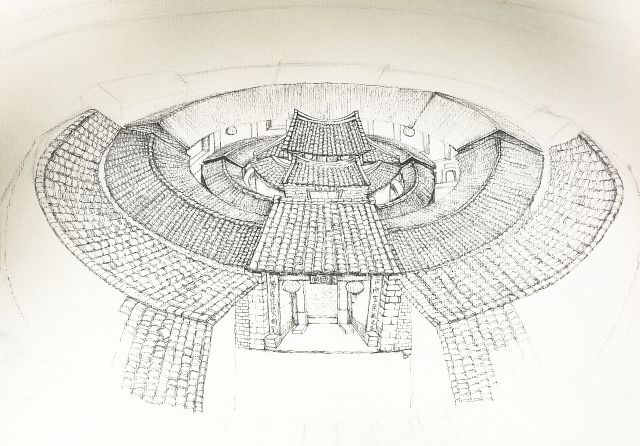 福建客家土楼简笔画图片