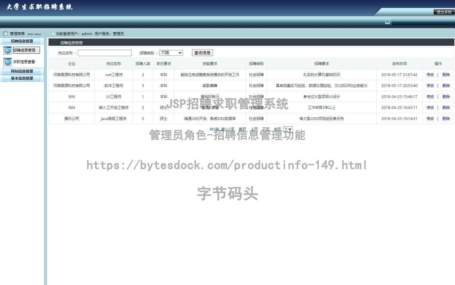 管理员角色-招聘信息管理