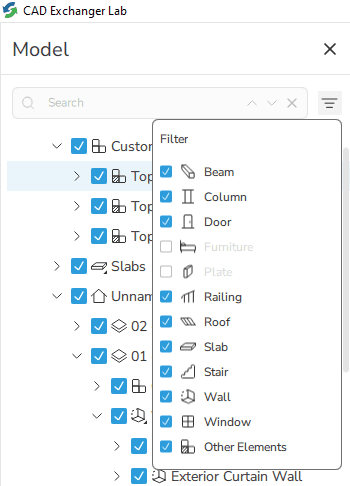 CAD Exchanger Lab 中建筑物的语义类型（Revit 中的族的模拟）