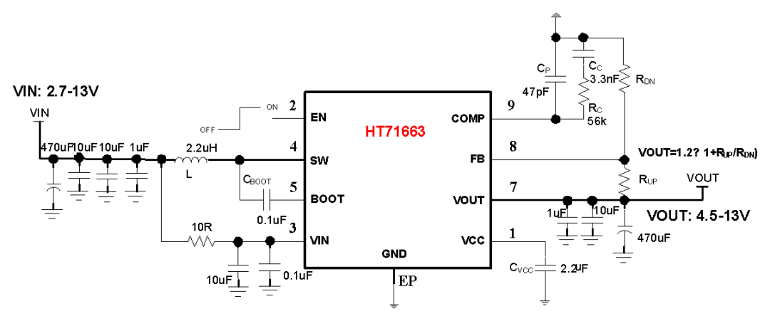 HT71663 13V,12A全集成同步升压转换器 中文资料 规格书