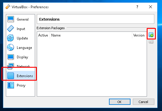 VirtualBox Extension Configuration
