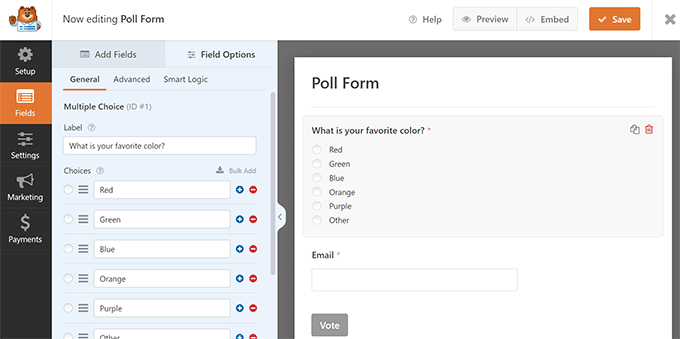 WPForms 民意调查表单示例