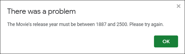 Example of a helpful error message that tells users the type of data they need to submit for it to be validated.