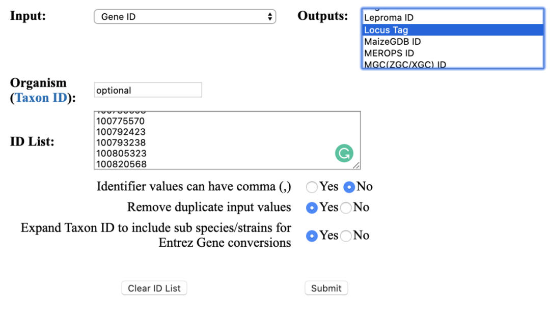 entrez id to locus tag 然后看到:biostar 中有一个 question