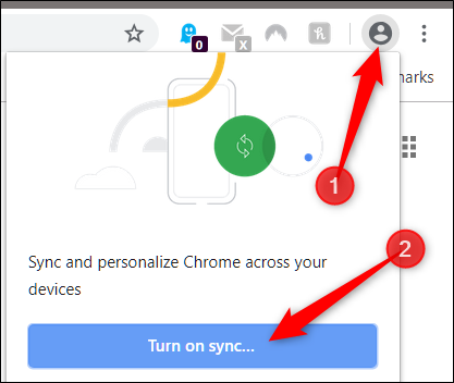 Click the profile icon, then on "Turn on Sync."