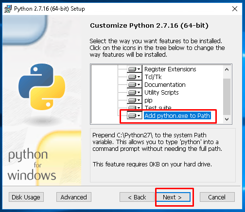 Select Features To Install Python2