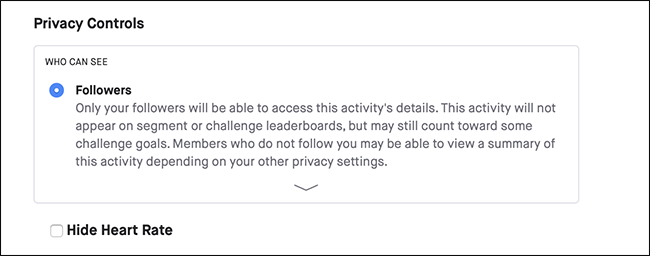 The "Privacy Controls" menu in Strava.