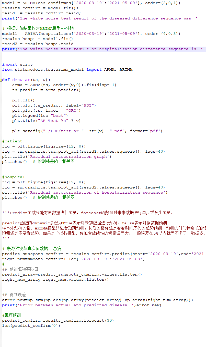 【python数据分析】基于自回归积分滑动平均模型的疫情分析报告 附