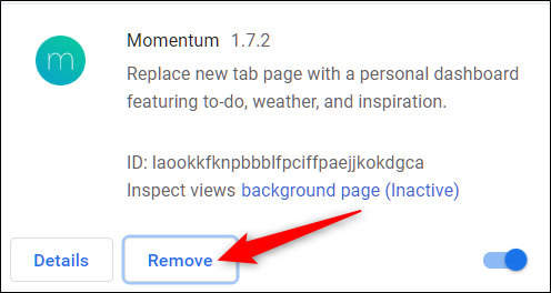 Click remove icon to remove extension