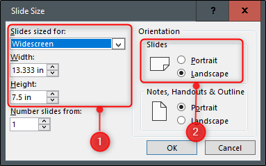 Set slide size and orientation