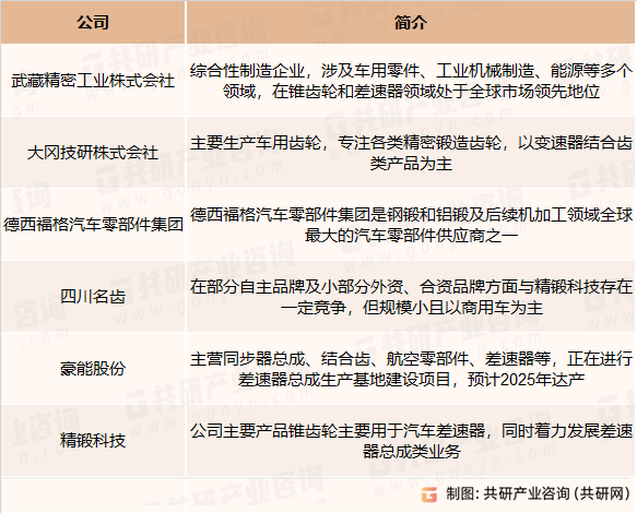 差速器锥齿轮及总成主要竞争企业