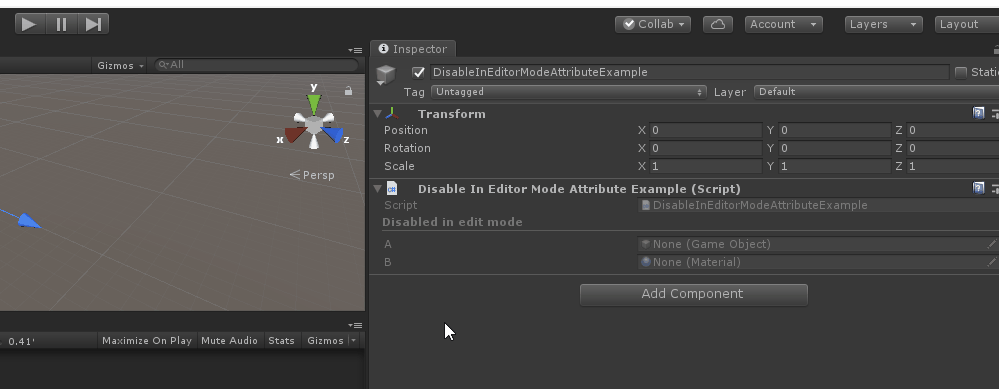 ineditormodeattributeexample:monobehaviour{[title("disabled in