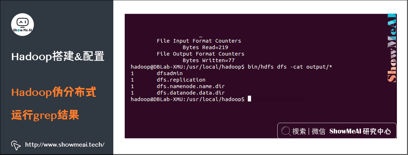 实操案例; Hadoop系统搭建与环境配置; Hadoop伪分布式; 运行grep结果; 3-9
