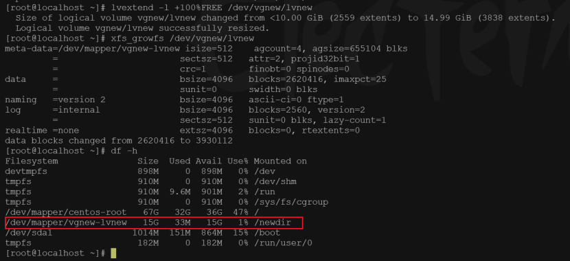 centos7 挂载未分配的空间新增卷