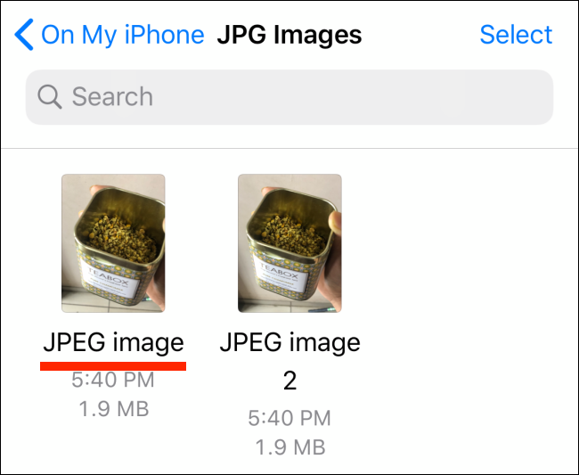 Photos in JPG format in Files app