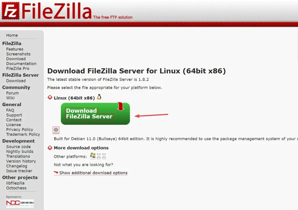下载适用于 Linux 的 FileZilla Server