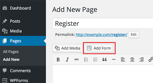 Add user registration form to a page in WordPress