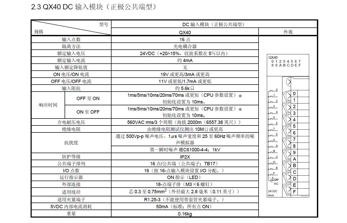 q系列plc i/o模块有3种模块类型:(1)输入模块:共阳极 :qx40,qx41,qx42