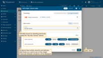 在“设备”字段中指定之前创建的设备“我的新设备”作为数据源，并选择您想要在警报小部件中显示的警报状态和严重程度；