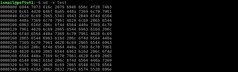 Display File Hexadecimal 2 Byte Units