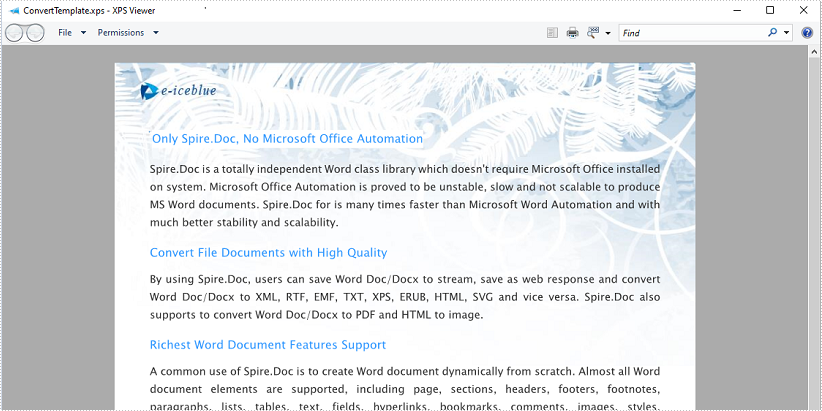 Java: Convert Word to XPS, XML, RTF, TXT and SVG