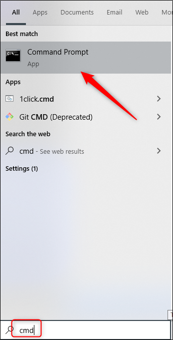Click "Command Prompt" in the Windows 10 search results.
