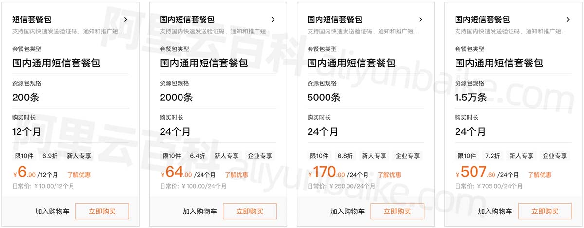 阿里云短信平台收费标准价格表