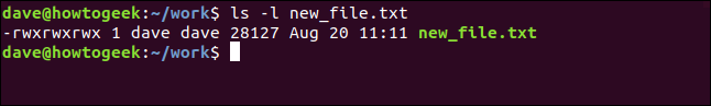 ls -l new_ file.txt in a terminal window