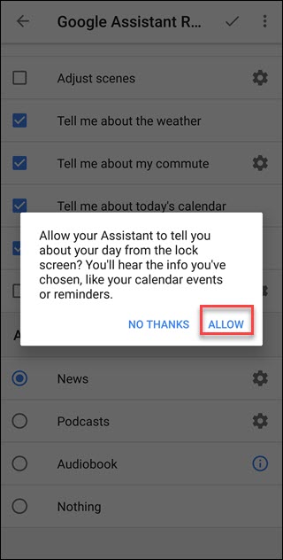 Google App prompt with Allow option call out