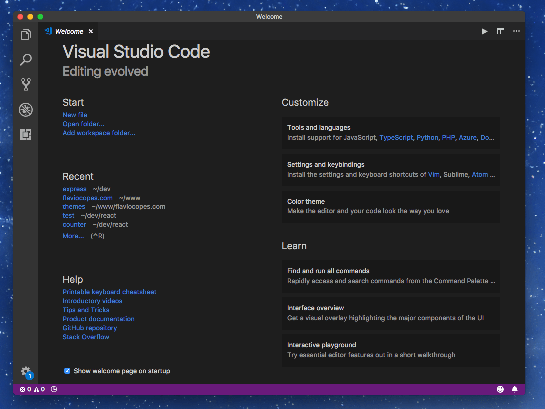 VS Code 的欢迎屏幕