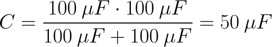 C = 100uF * 100uF/（100uF+100uF） = 50uF