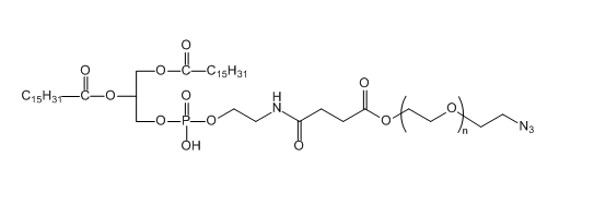 二棕榈酰磷酯酰乙醇胺-聚乙二醇-叠氮 DPPE-PEG-N3简介，可用于药物传递、基因转染和生物分子修饰。