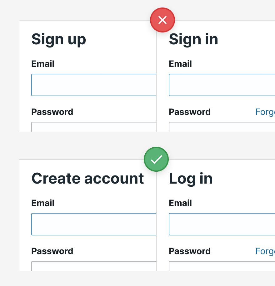 sign up vs. sign in registration labels UX