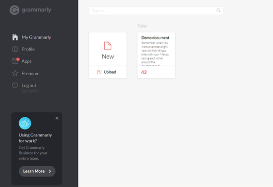 Grammarly Account Page
