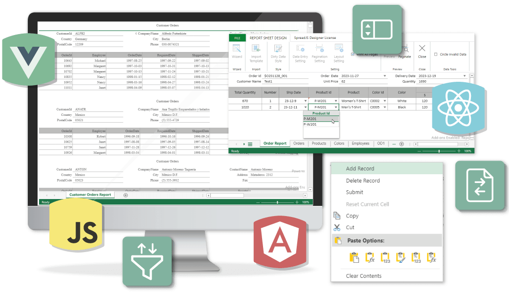 JavaScript XLSX ReportSheet Add-on Component