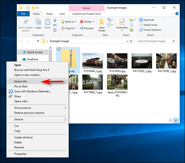 Click "Extract All" in Windows 10.